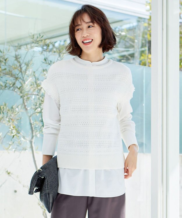 自由区 【洗える】フリンジディテール ニット アイボリー系