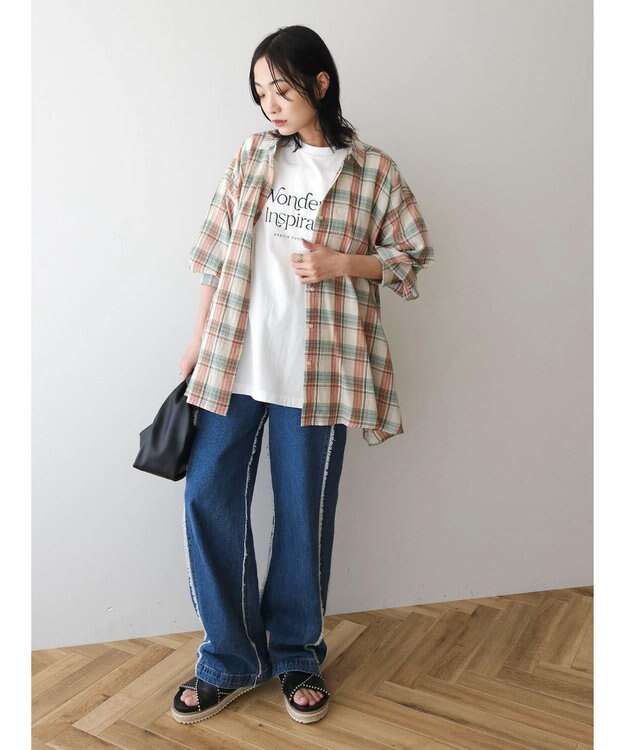 Green Parks チェック柄シャツチュニック Ecru