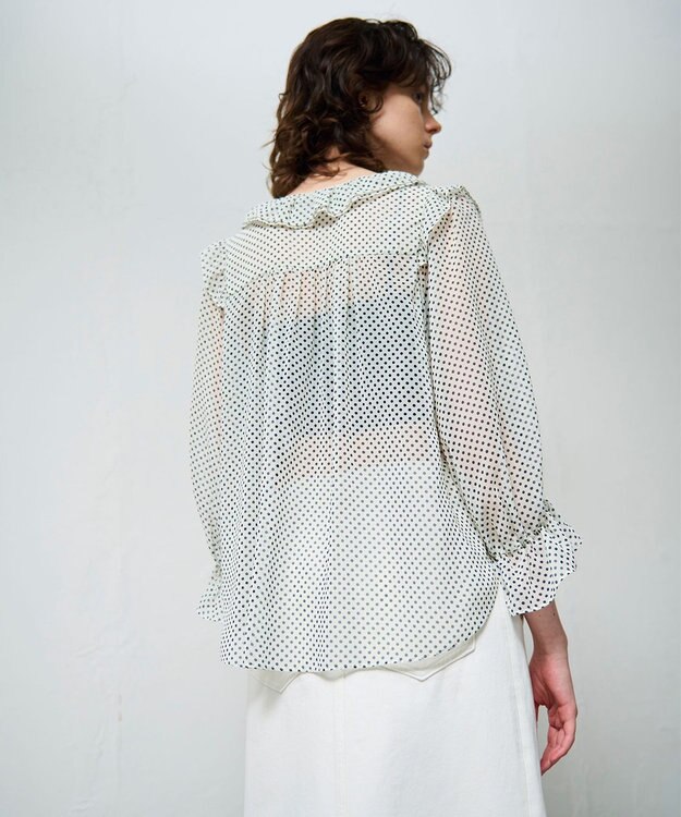 GRACE CONTINENTAL ドットラッフルブラウス ホワイト