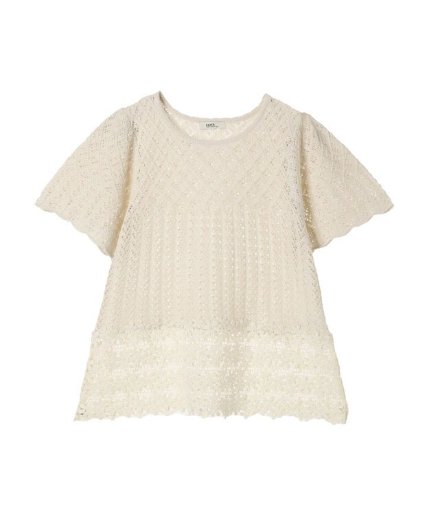 earth music&ecology 裾レース透かしニットプルオーバー Ivory
