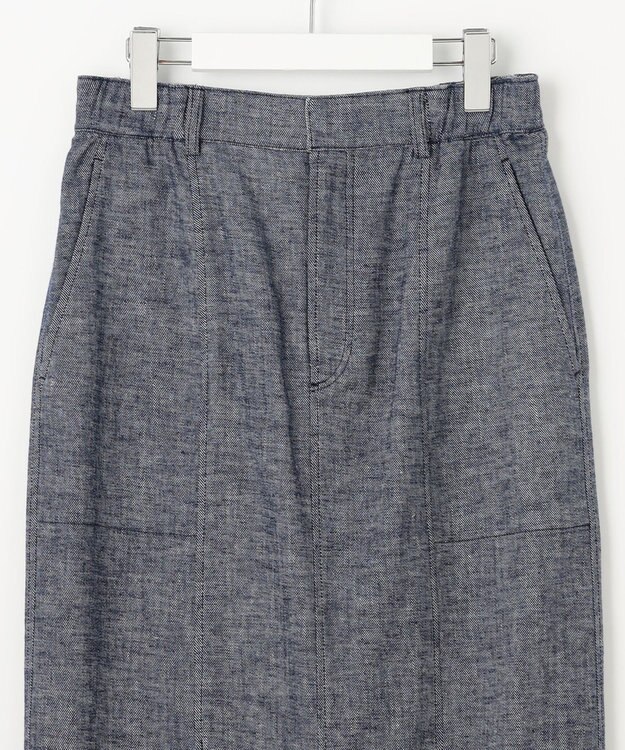 自由区 【洗える】コットンリネンシャンブレー スカート インディゴ系