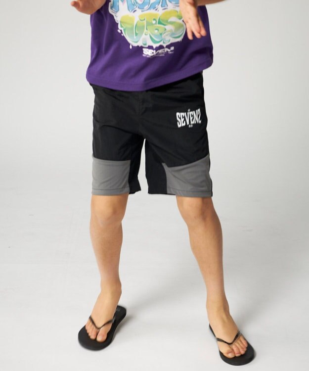 OP／FILA 【SEVEN2】異素材切替ナイロンパンツ ブラック