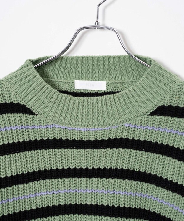 WEGO ボーダーショートニットプルオーバー グリーンボーダー