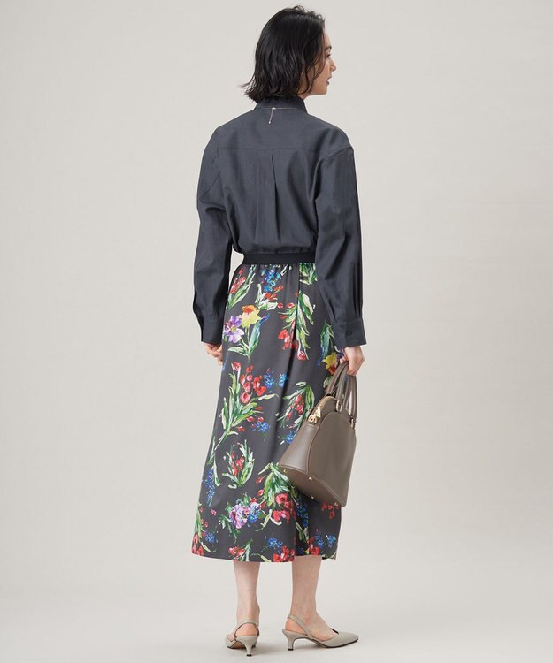 自由区 S 【洗える】ペイントタッチフラワープリント スカート スレートベース