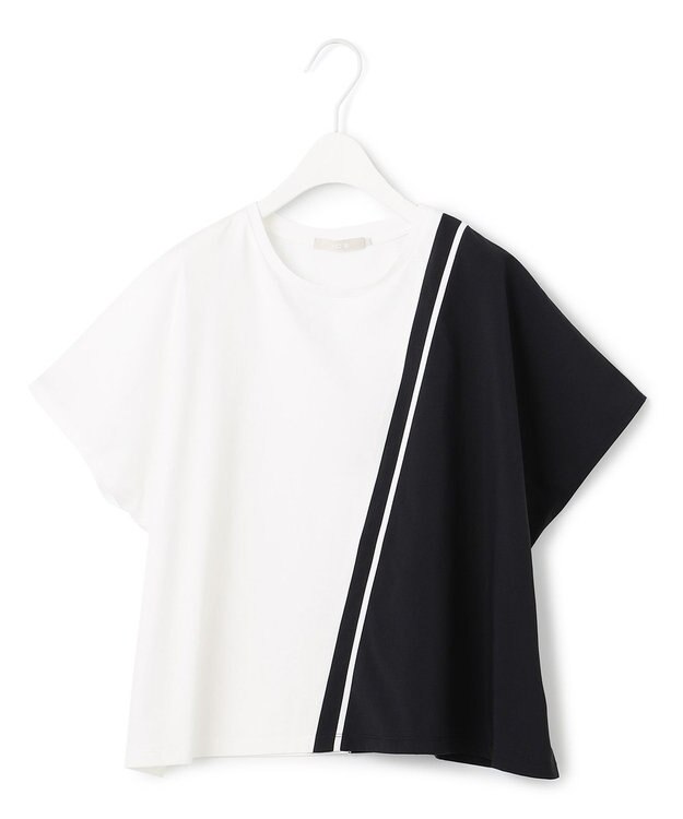 ICB 【洗える】シルケットコンビスムース カットソー オフホワイト×ブラック系