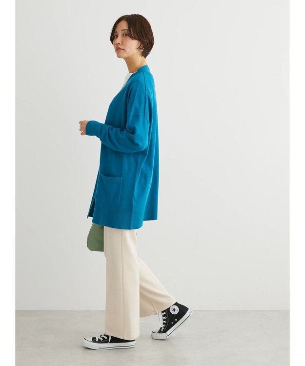 Green Parks もちやわ　Ｖネックミディ丈ニットカーディガン Blue Green