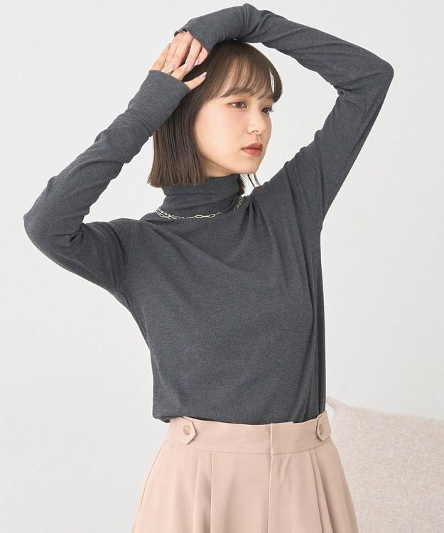 earth music&ecology リブタートルネックプルオーバー Gray