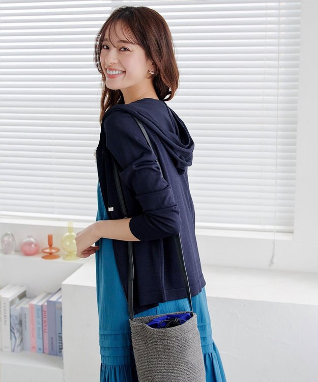 Tiaclasse L 【小倉優子さん着用】【洗える】サマーニットショートパーカー ネイビー
