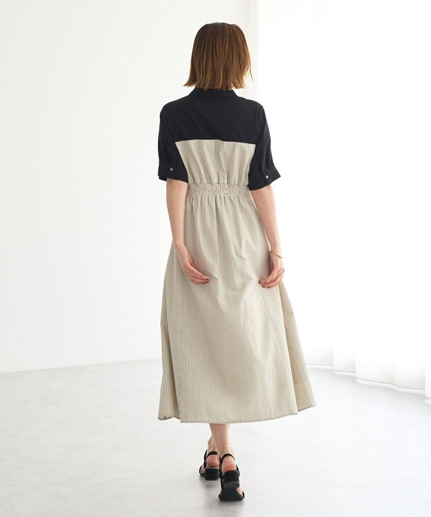 YECCA VECCA ハーフスリーブベアドッキングワンピース Stripe