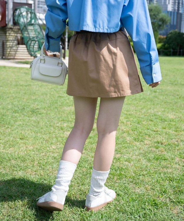 WEGO ベルト付チノプリーツスカパン ベージュ