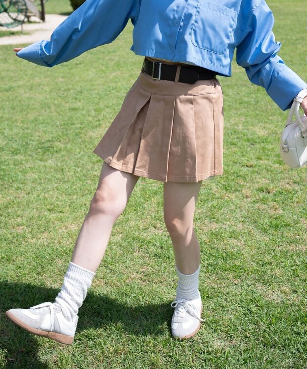 WEGO ベルト付チノプリーツスカパン ベージュ