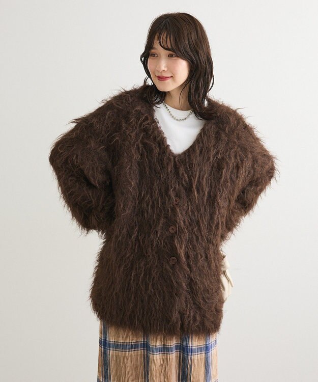 Green Parks ・ｓｗｉｎｇ　ｂｙ　２ｗａｙロング起毛カーディガ Brown