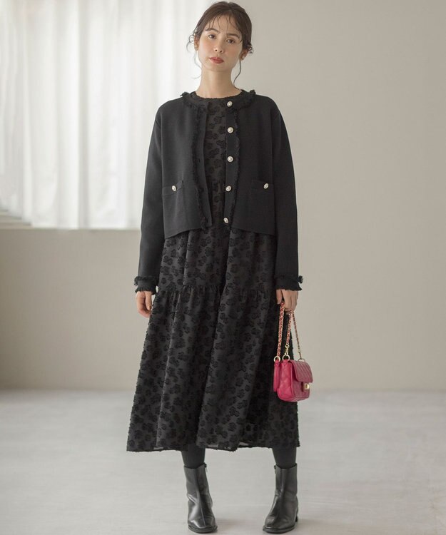 組曲 S ビジューボタンニットジャケット ブラック系