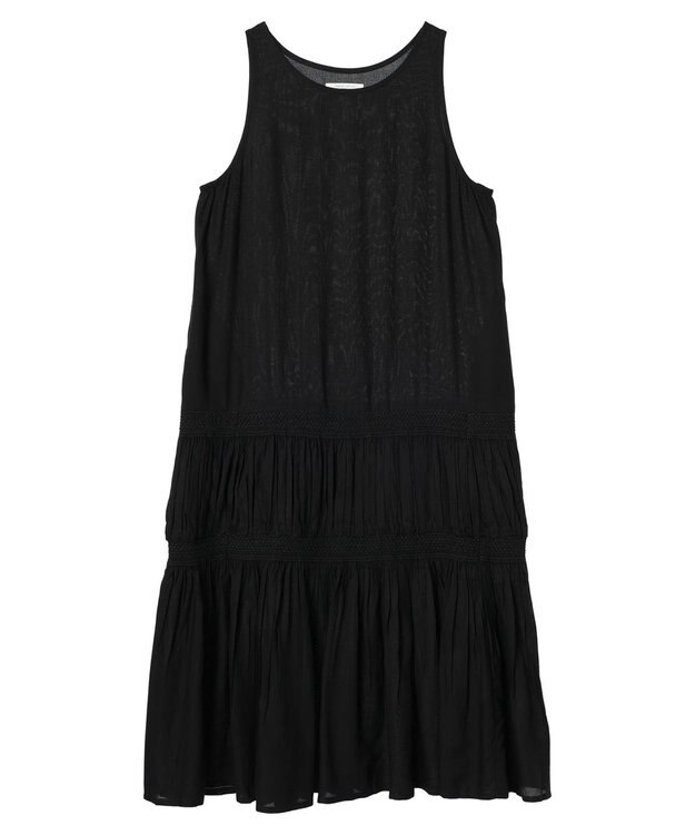 Green Parks Ｉ　ノースリスモッキング切替ワンピース Black