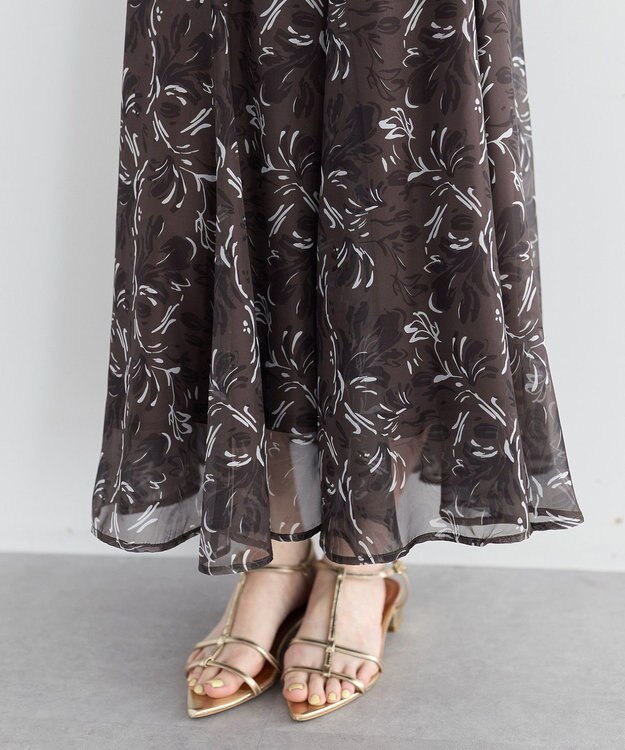 YECCA VECCA ボタニカル柄シアーロングスカート Charcoal Gray