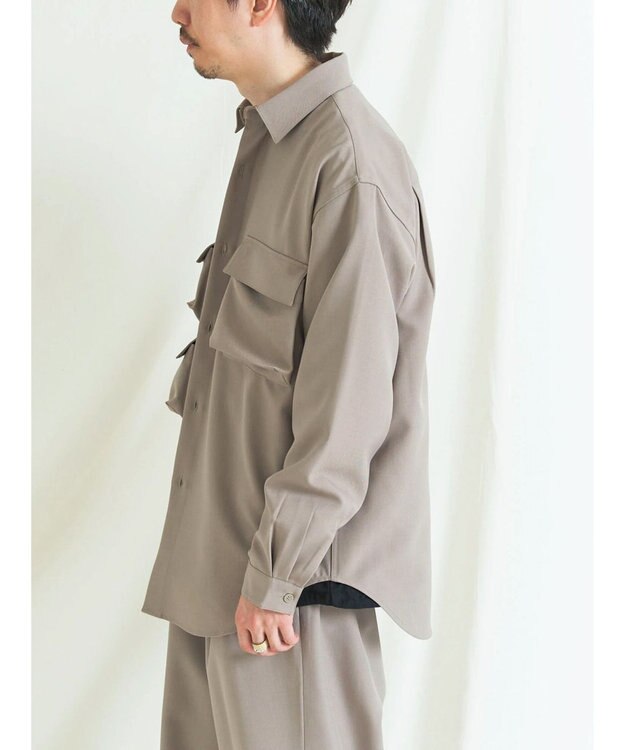 CRAFT STANDARD BOUTIQUE ポリエステルツイルポケッタブルシャツ Gray Beige