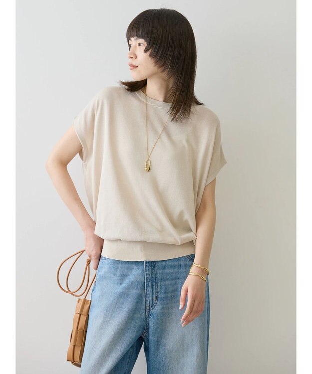 AMERICAN HOLIC 接触冷感フレンチスリーブニットプルオーバー Gray Beige