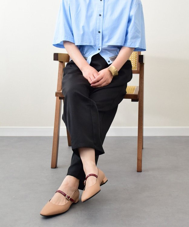 INTER-CHAUSSURES 【FABIO RUSCONI】スクエアトウワンストラップパンプス ベージュコンビ