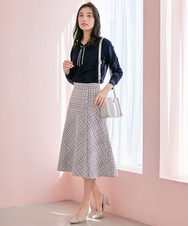 ANY SIS 【洗える】ライトツイード調 スカート ラベンダーMIX