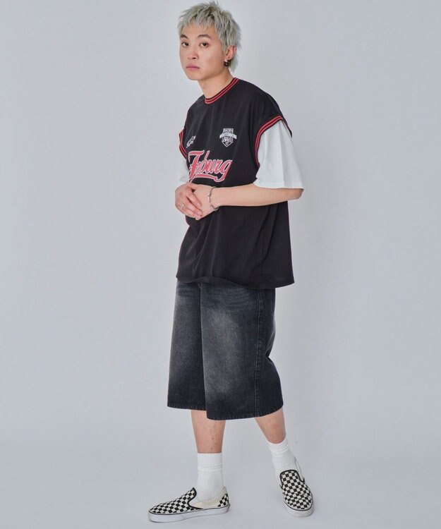 WEGO 【ユニセックス着用ITEM/MLサイズ展開】フェイクタンクグラフィックT（SS） ブラック