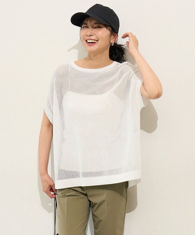 UNFILO L メッシュ ハーフスリーブ ニット シルバーラメ