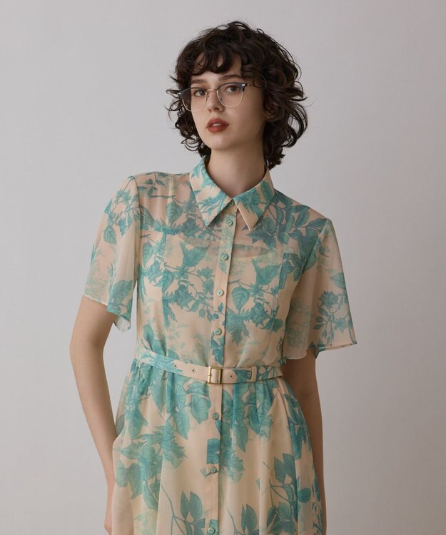 GRACE CONTINENTAL シャドーフラワープリントワンピース グリーン