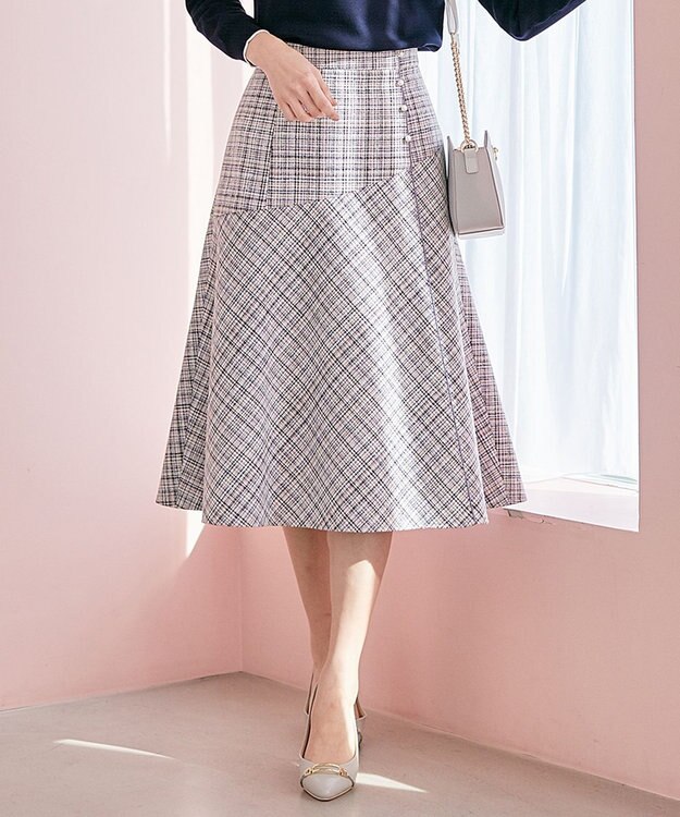 ANY SIS 【洗える】ライトツイード調 スカート ラベンダーMIX