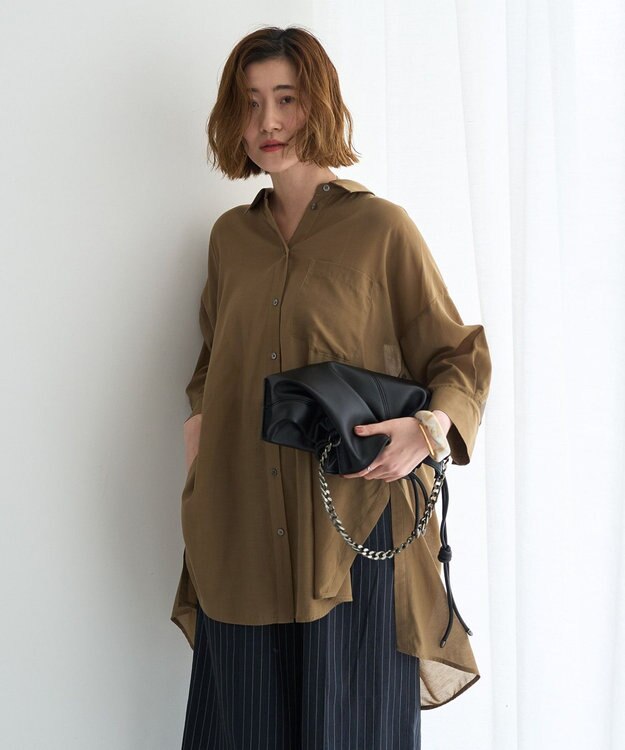 YECCA VECCA リブMIXシアーオーバーシャツ Dark Beige