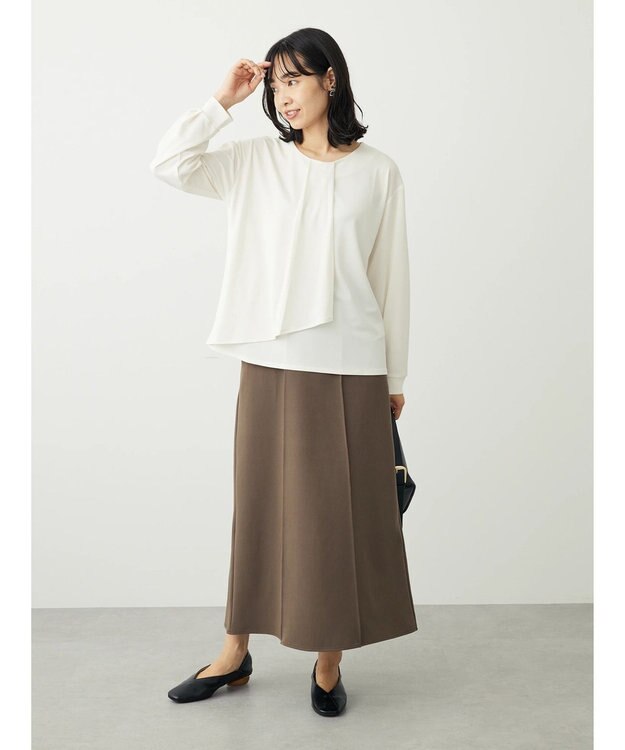 Green Parks ＢＰ　襟タック長袖ブラウソー Off White