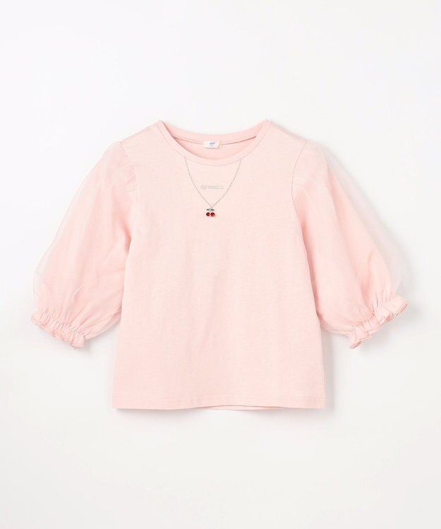 ANY KIDS チュール袖 七分Tシャツ ピンク