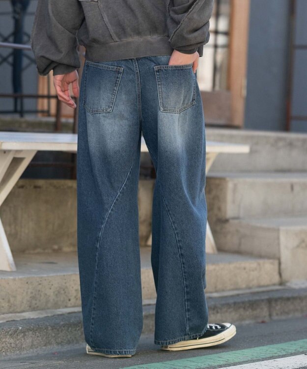 WEGO 【ユニセックス着用ITEM/SMLサイズ展開】カバーフィットバルーンデニムパンツ デニム中濃加工色