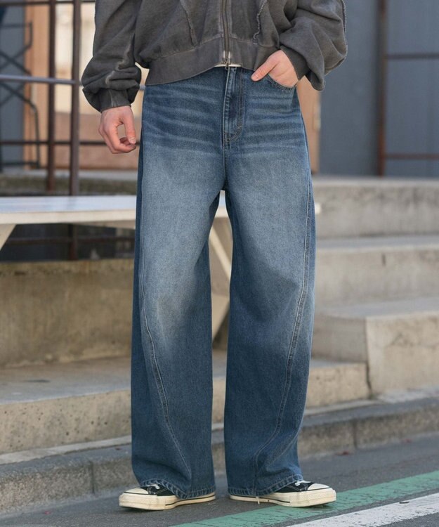 WEGO 【ユニセックス着用ITEM/SMLサイズ展開】カバーフィットバルーンデニムパンツ デニム中濃加工色