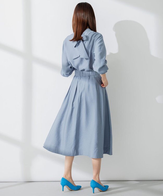 組曲 【セットアップ対応・前後着用可】ニュアンスシフォン ブラウス サックスブルー系