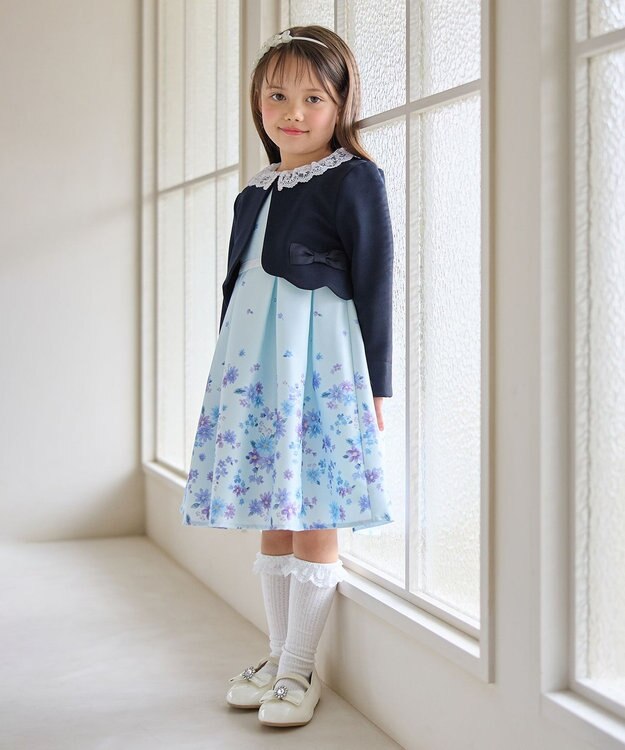 ANY KIDS 花柄プリント ワンピース サックスブルー