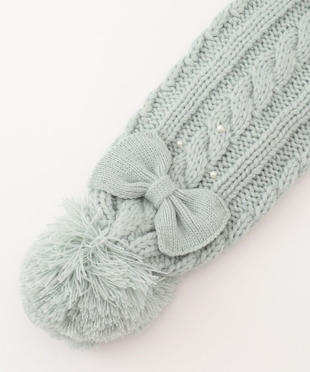 ANY KIDS ポンポン付き ケーブル マフラー ミント