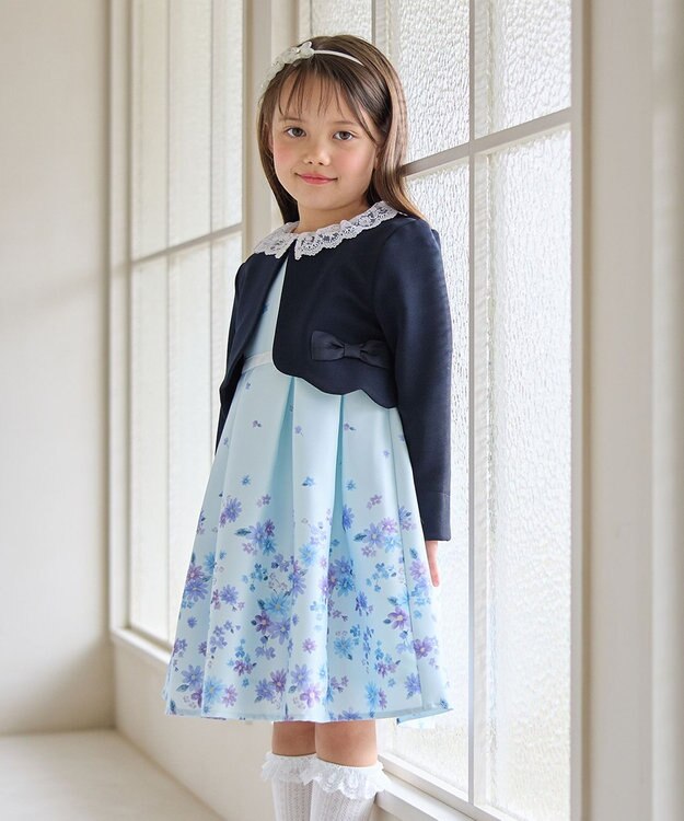 ANY KIDS 花柄プリント ワンピース サックスブルー