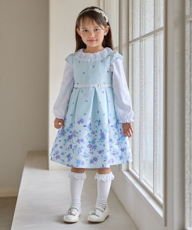 ANY KIDS 花柄プリント ワンピース サックスブルー