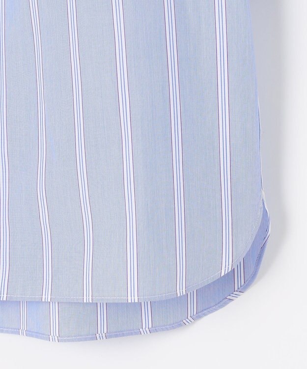 J.PRESS LADIES 【洗える】 セルロース タイプライター ストライプ スタンドカラー ブラウス サックスブルー系1