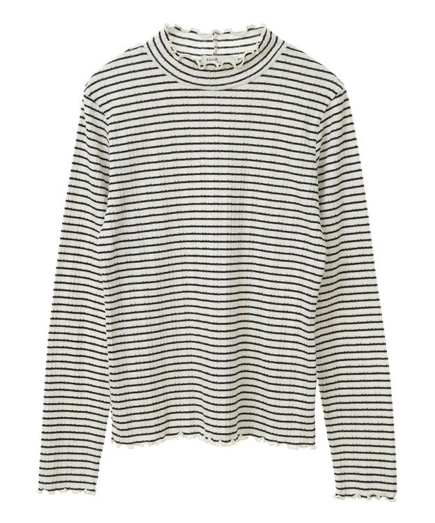 earth music&ecology ランダムチェーンリブハイネックプルオーバー Border