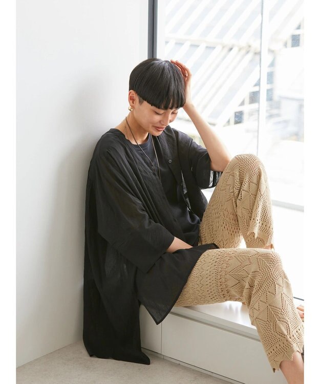 AMERICAN HOLIC バックギャザーＶネックシアーシャツ Black