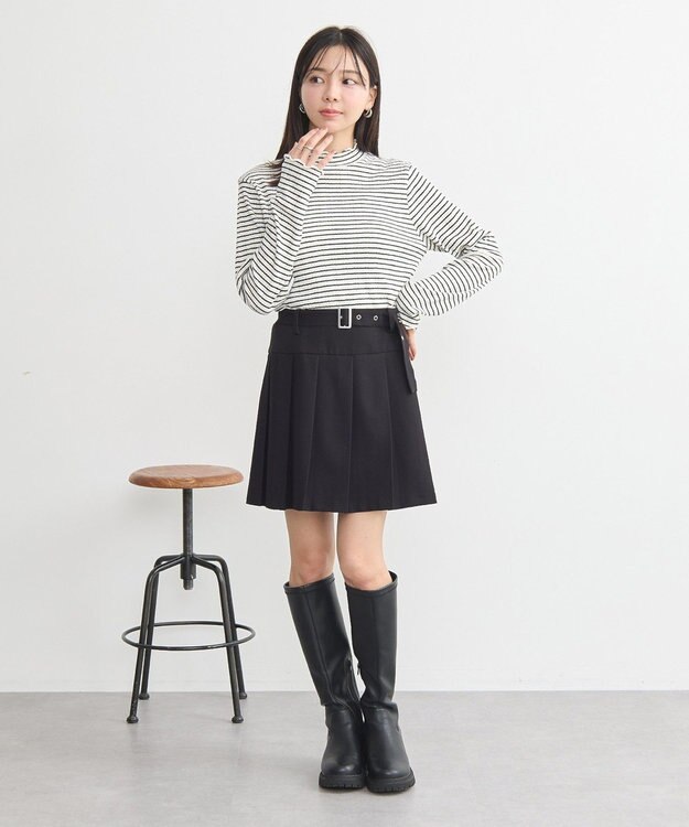 earth music&ecology ランダムチェーンリブハイネックプルオーバー Border