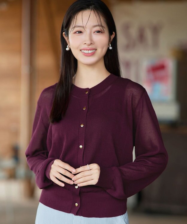 Tiaclasse 麻タッチカーディガン ボルドー