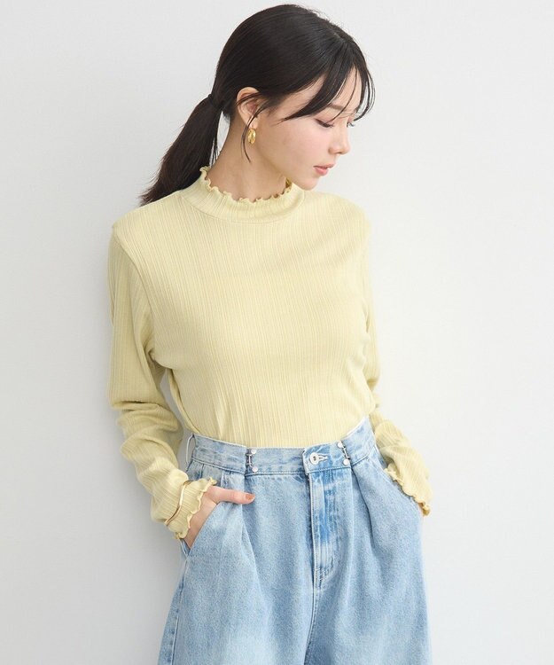 earth music&ecology ランダムチェーンリブハイネックプルオーバー Yellow