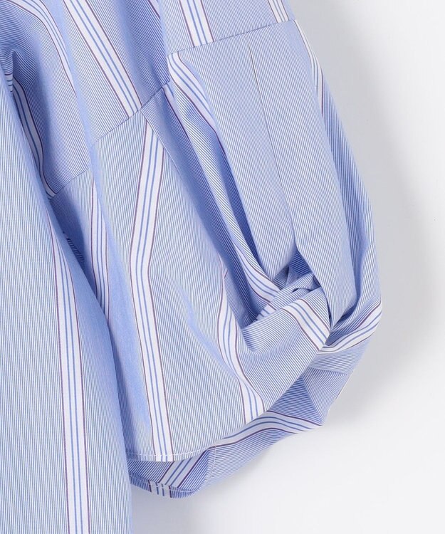 J.PRESS LADIES 【洗える】 セルロース タイプライター ストライプ スタンドカラー ブラウス サックスブルー系1