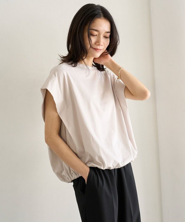 UNFILO L フレンチスリーブ ドロストTシャツ グレージュ