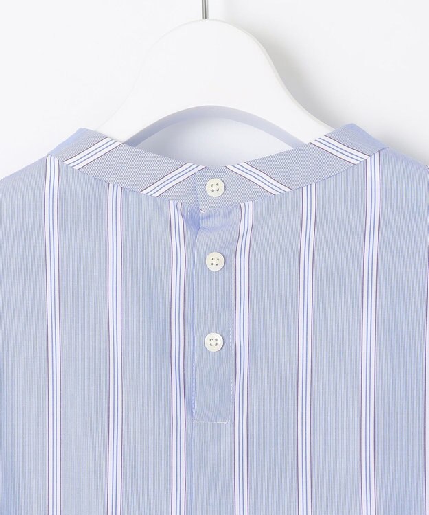 J.PRESS LADIES 【洗える】 セルロース タイプライター ストライプ スタンドカラー ブラウス サックスブルー系1