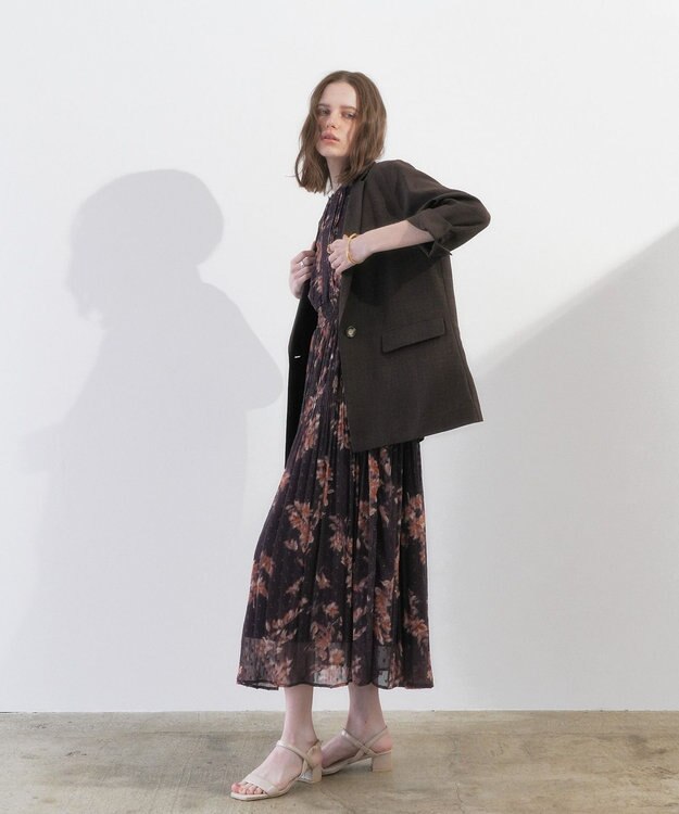 YECCA VECCA ぼかし柄プリーツワンピース Brown