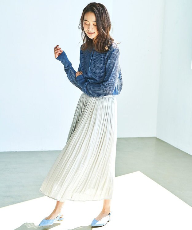 ANY L 【洗える】シャイニーサテン スカート ライトグレー系