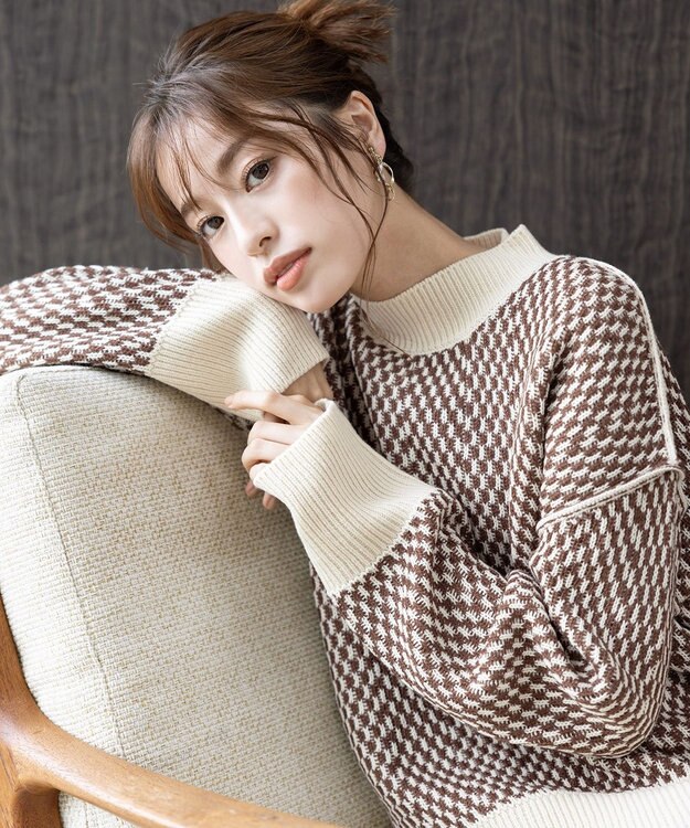 Tiaclasse 【洗える】ジャガード柄プルオーバーニットトップス アイボリー