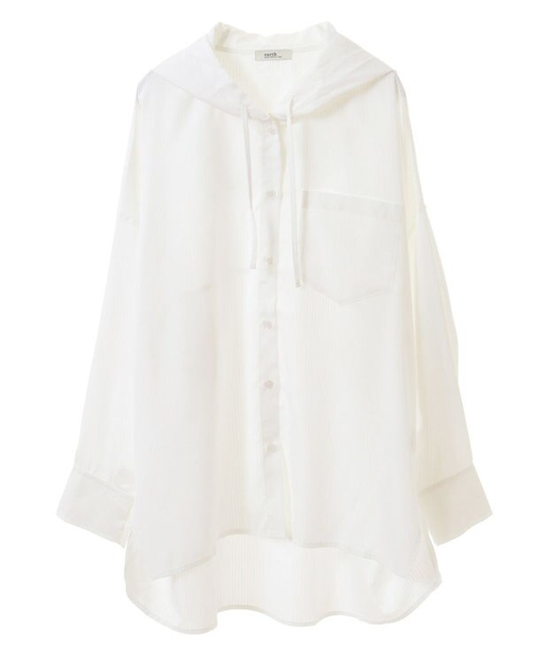 earth music&ecology フーディーシャツ Stripe White